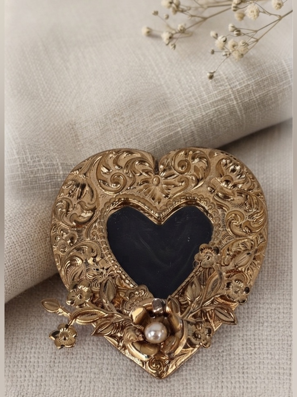 Coquette Gold Heart Mirror Brooch